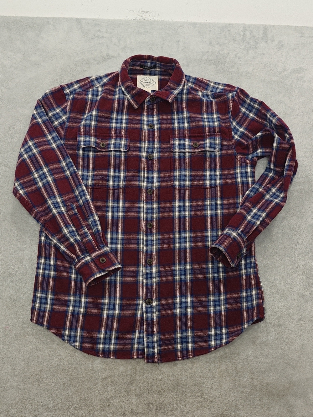 Men's Plaid Button-Up Shirt - Burgundy Blue Cream XL